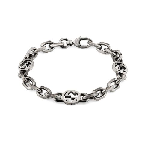 gucci mens silver bracelet|Gucci interlocking silver bracelet.